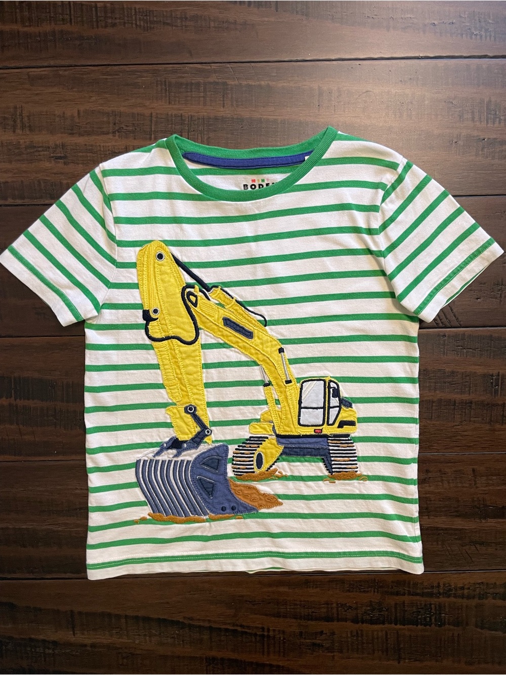 Mini Boden Construction Digger Applique Stripe T-Shirt